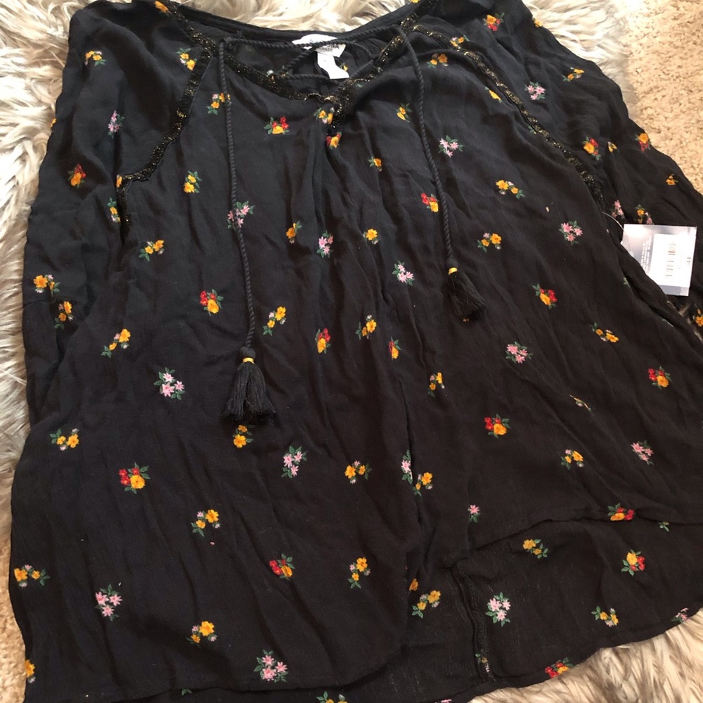 Black Floral Top Boho Inspired